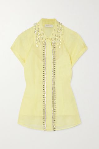 Matchmaker Crystal-Embellished Linen and Silk-Blend Shirt