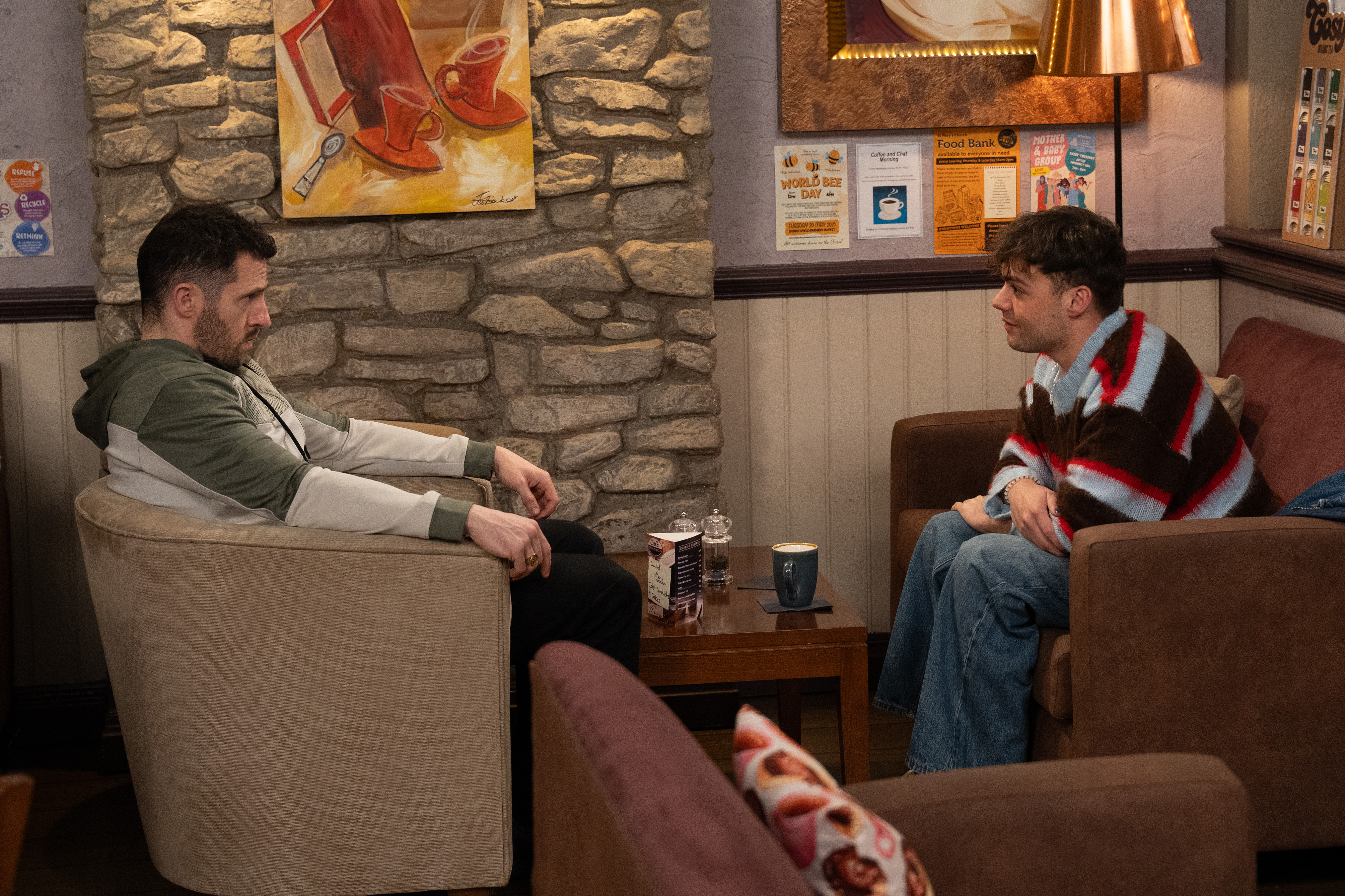 Ross with Lewis in the cafe