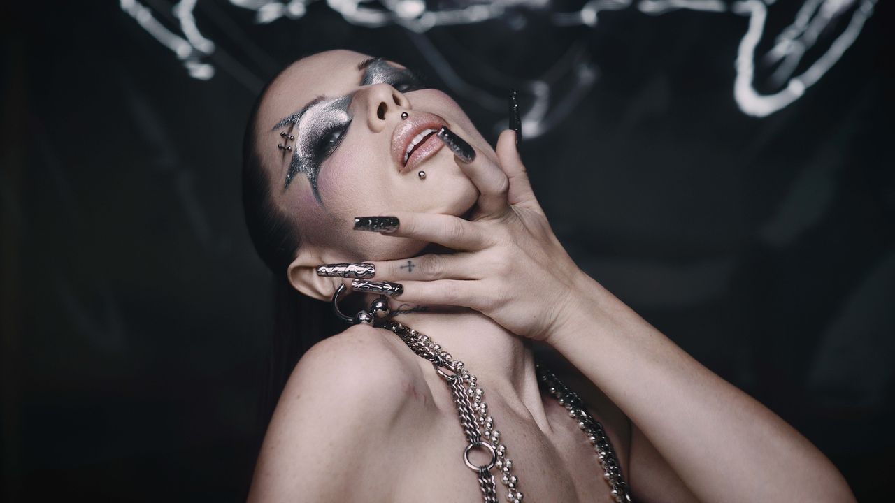 Isamaya Ffrench beauty line, Industrial, modelled by Julia Fox