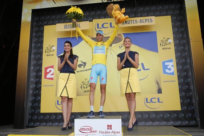 Vincenzo Nibali (Astana) in the maillot jaune after stage 14 to Risoul