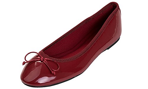 Feversole Women's Macaroon Colorful Memory Foam Cushion Ballet Flat Pumps Patent Burgundy