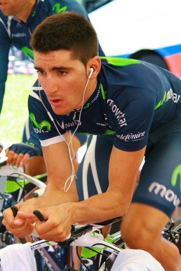 A Movistar rider looks focused before his time trial