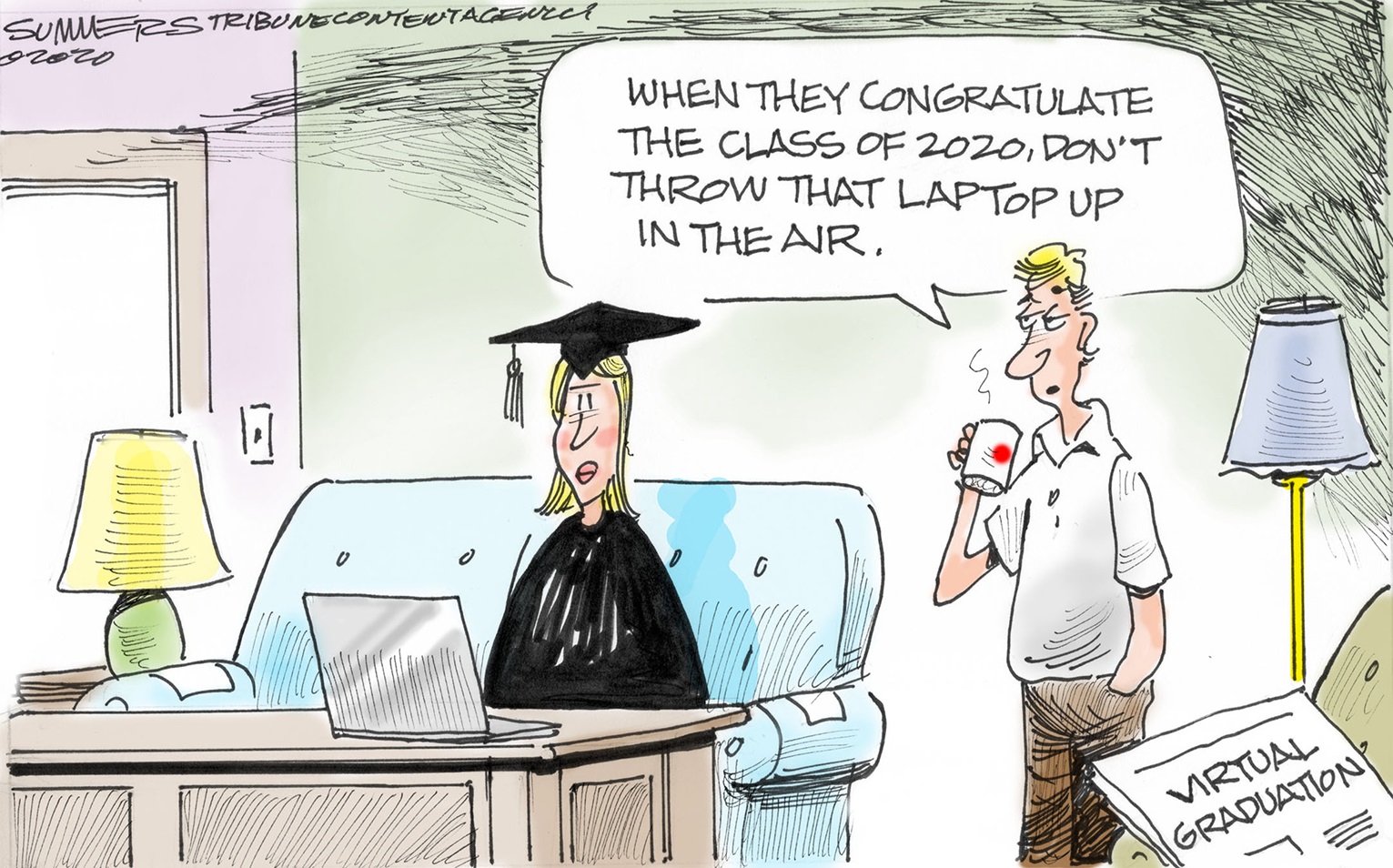 Editorial Cartoon U.S. virtual graduation college highschool class 2020 ...