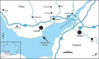 A map highlighting Lavernock Point, located on the Welsh side of the Severn Estuary, where the brothers found the dinosaur fossils.