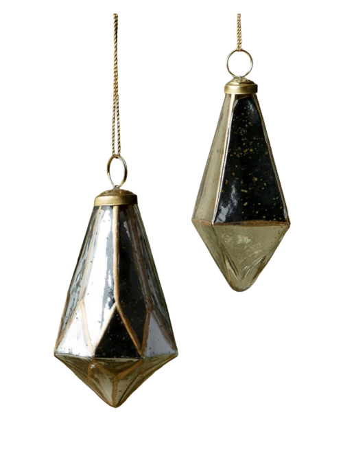 Mercury Glass Ornaments, Set of 2