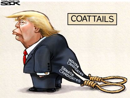 Political cartoon U.S. Donald Trump coattails House Senate