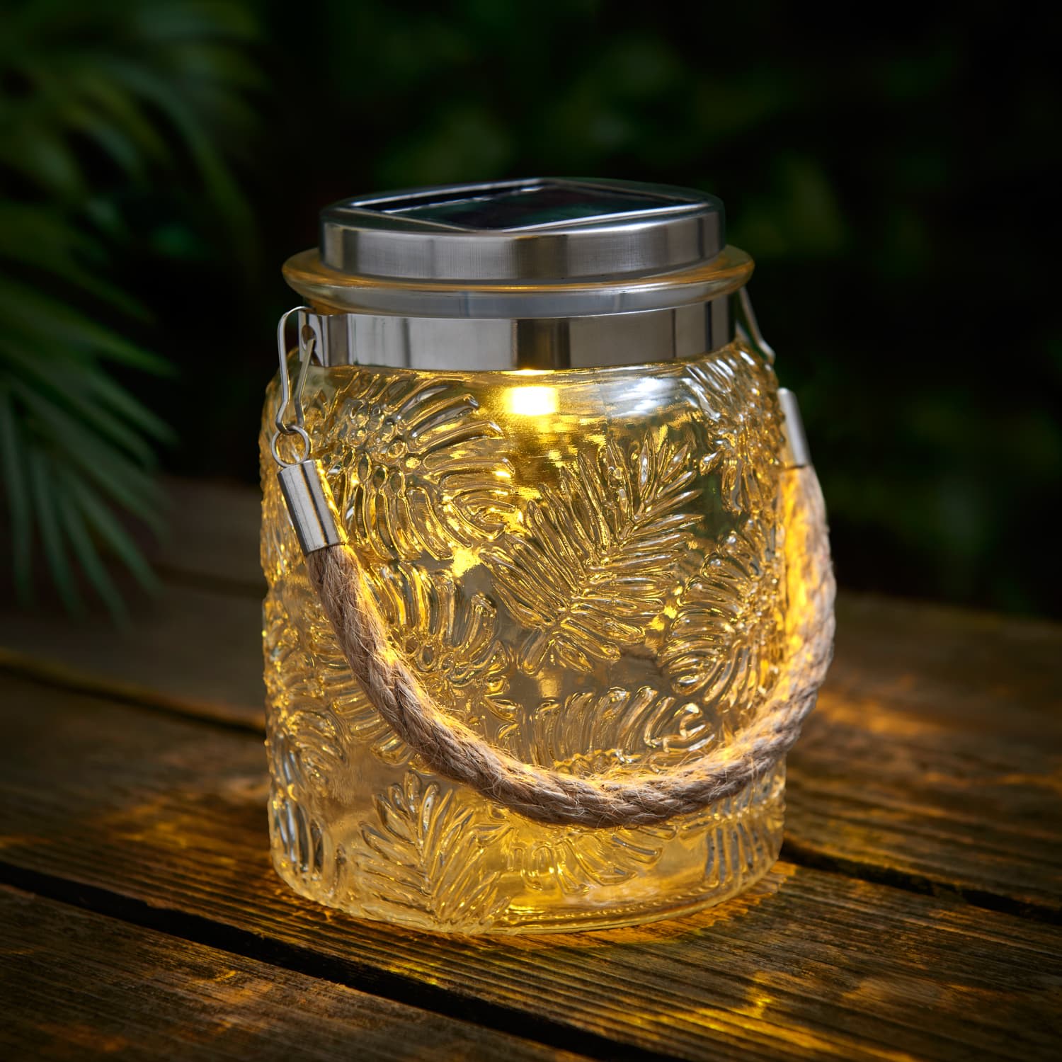 Solar Powered Tropical Glass Lantern - Clear