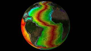 A diagram showing the age of Earth's crust below the Atlantic Ocean.