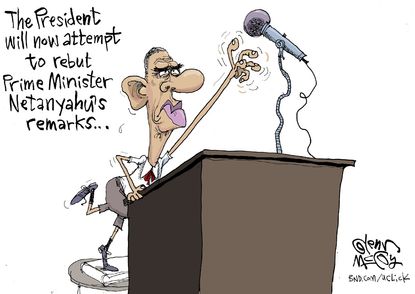 Obama cartoon World Netanyahu speech
