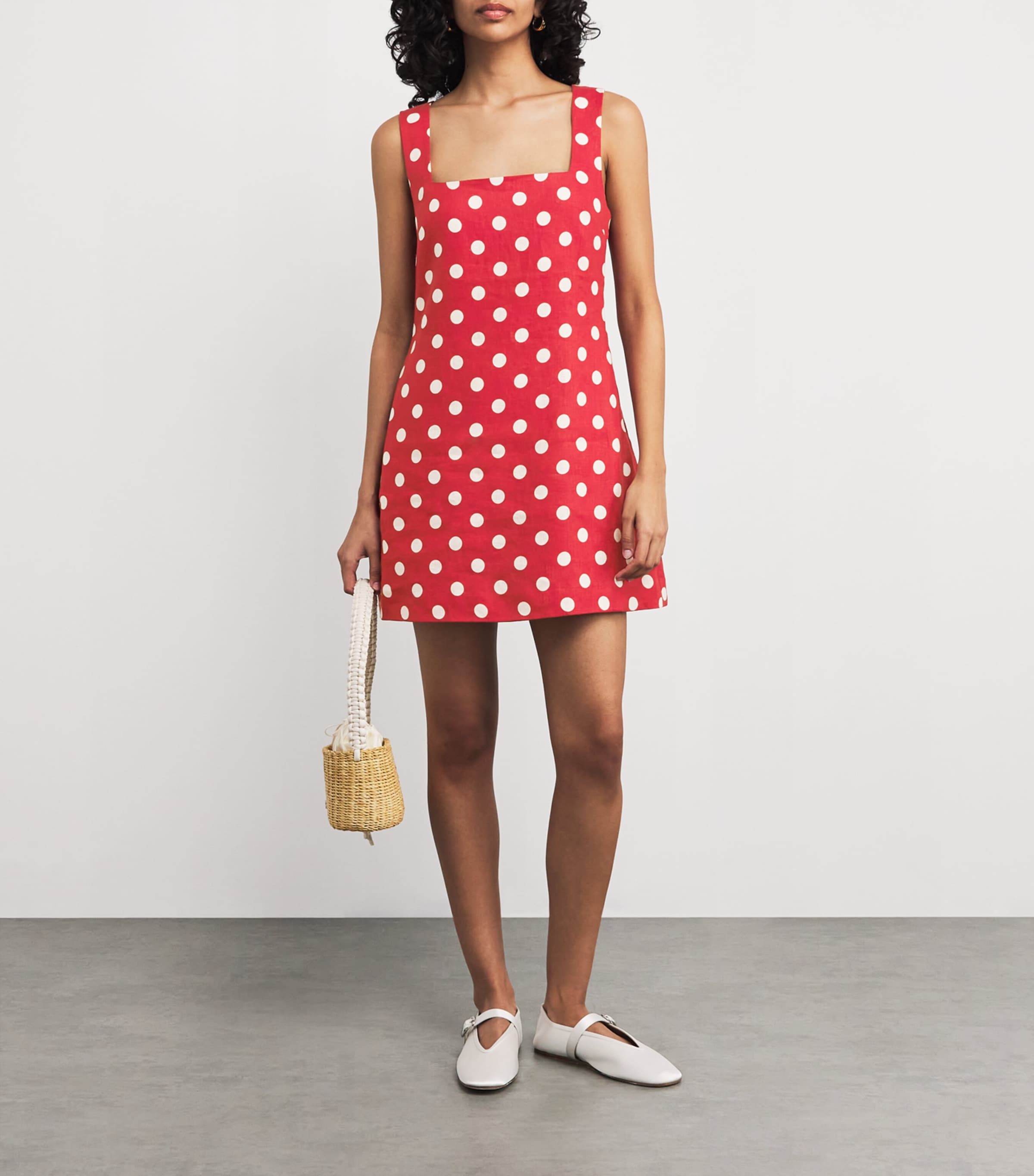 Linen Polka-Dot Mini Dress