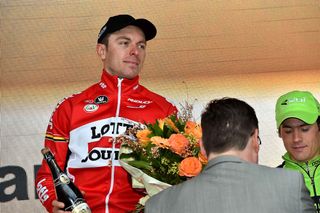 Kris Boeckmans on the podium at Nokere Koerse.