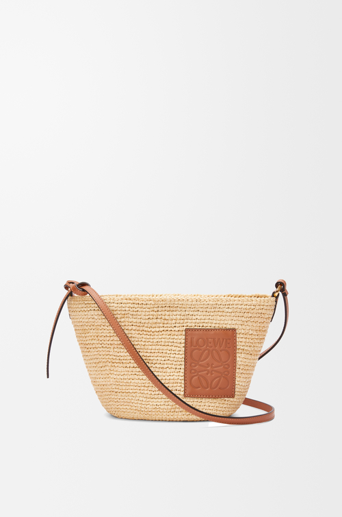 Slit Pochette Bag in Raffia and Calfskin