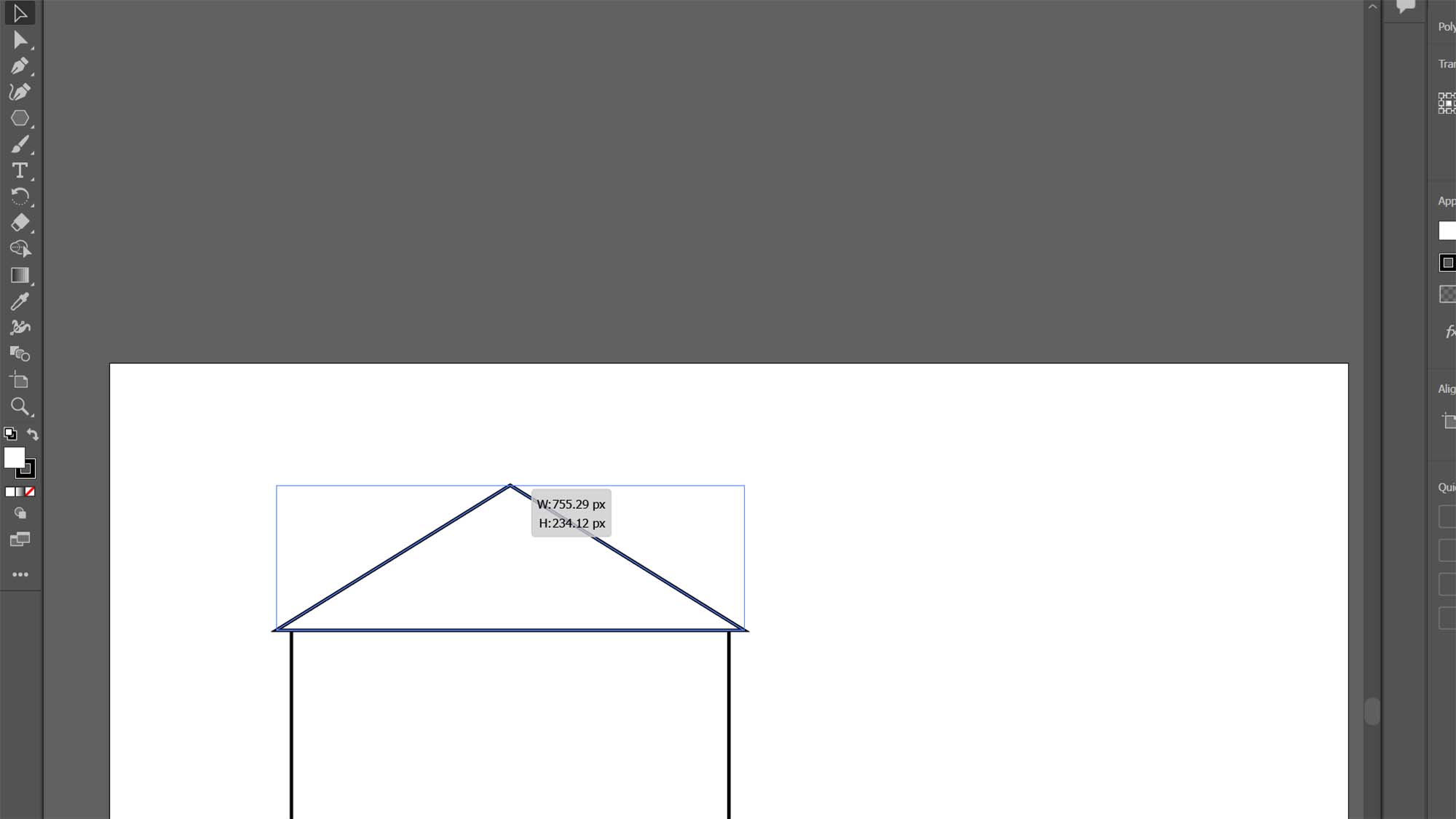 Una mesa de trabajo de Adobe Illustrator que muestra los pasos para construir una forma