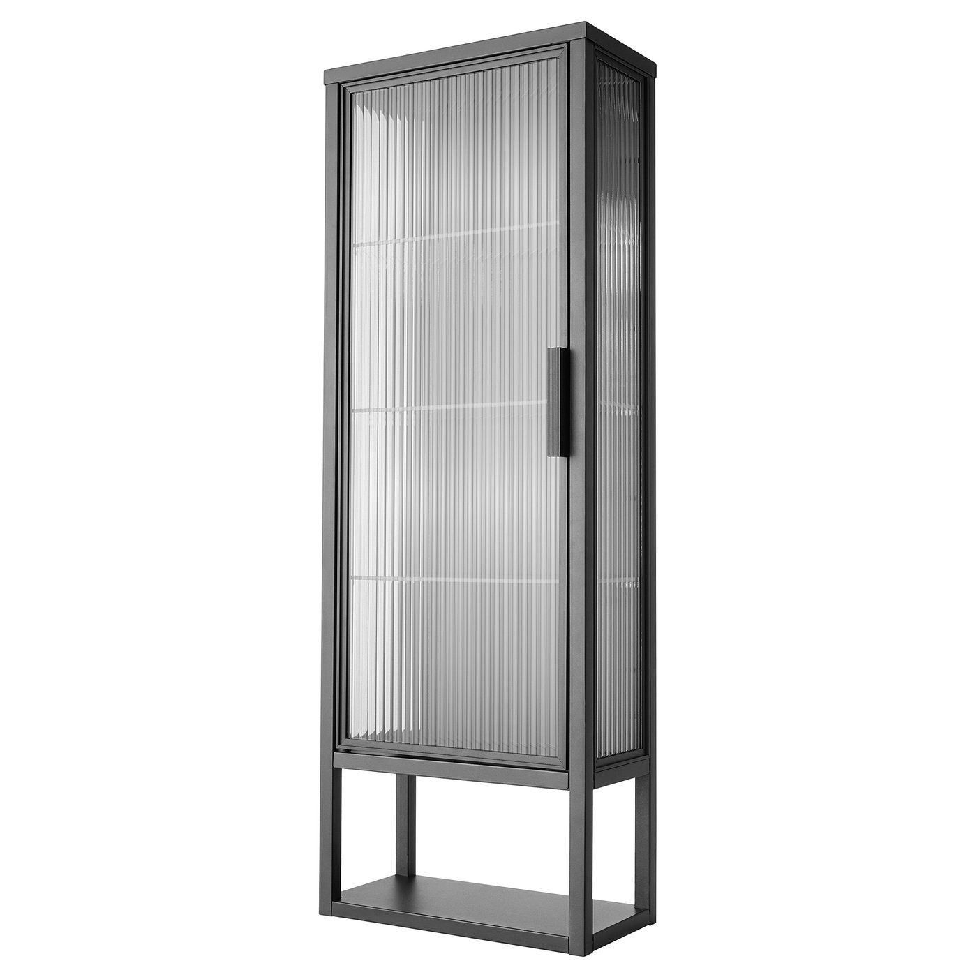 Mossj&amp;Ouml;n Wall Cabinet W Shelves/glass Door - Anthracite 36x18x102 Cm