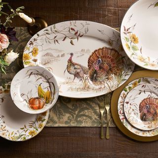 Bedford Harvest Stoneware Dinnerware Collection on a dining table.