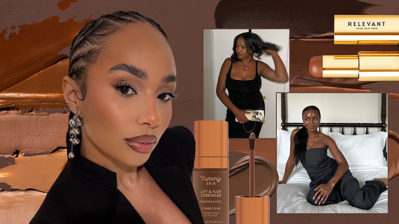 Content creators Symphani Soot, Imani Randolph, and Deva Pollon juxtaposed with shade-inclusive complexion products