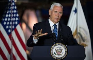 Vice President Mike Pence speaks at the sixth meeting of the National Space Council at the National Air and Space Museum in Chantilly, Va., on Aug. 20, 2019. 