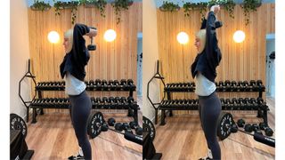 Lift Studio co-founder Mimi Bines demonstrates the dumbbell triceps extension