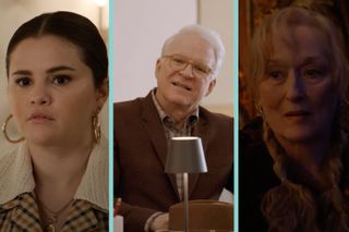 Selena Gomez, Meryl Streep and Steve Martin on screen in Only Murders in the Building