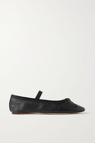 Leonie Bow-Embellished Leather Flats