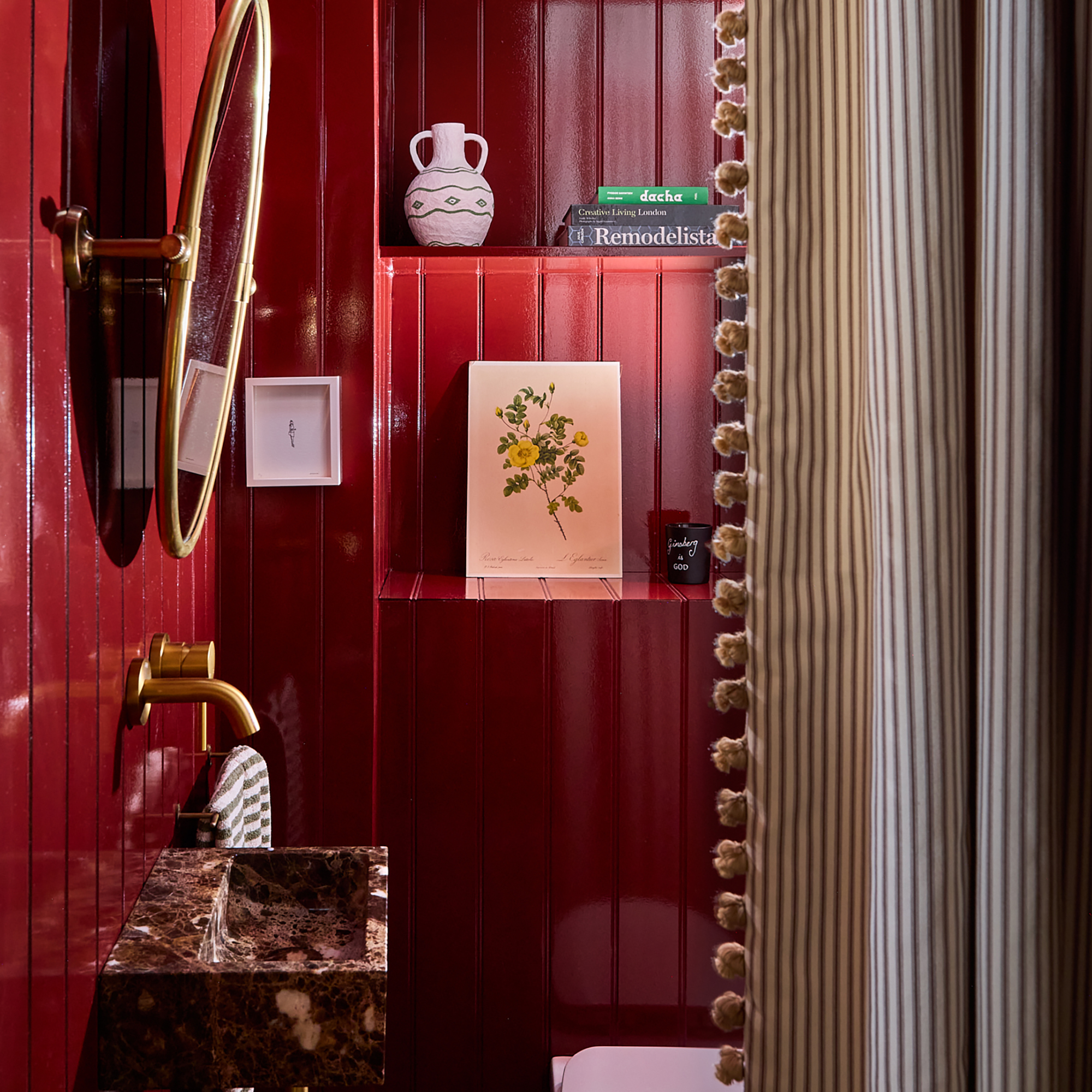 Laura Stephens red cloakroom high gloss