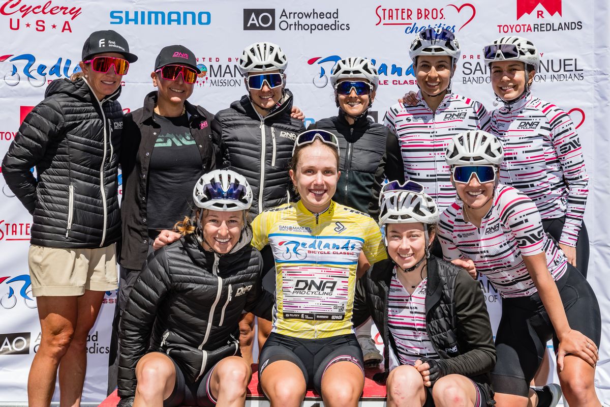 DNA Pro Racing team celebrates the stage victory