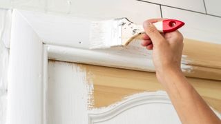 person painting a door frame
