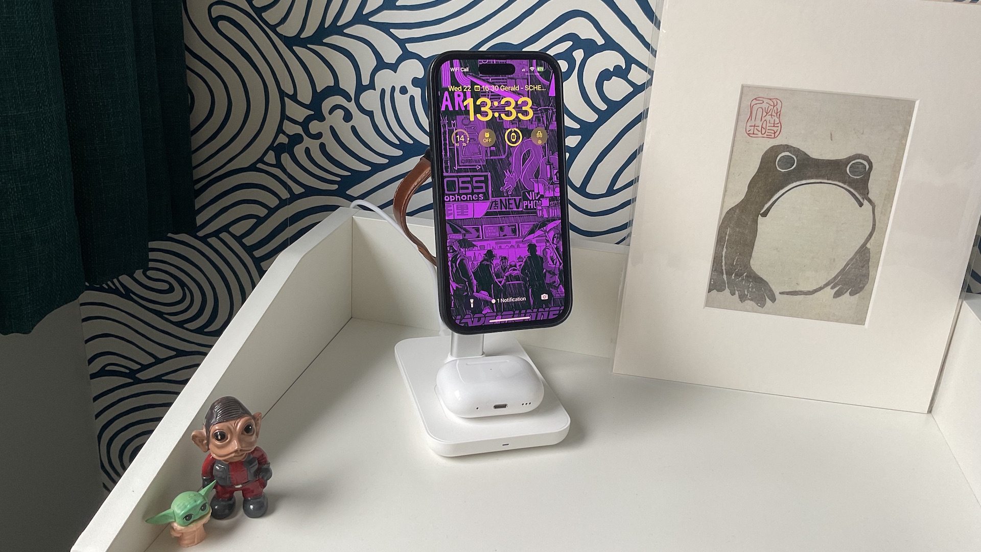 The Journey Rapid Trio 3-in-1 Wireless Charging Station on a bedside table