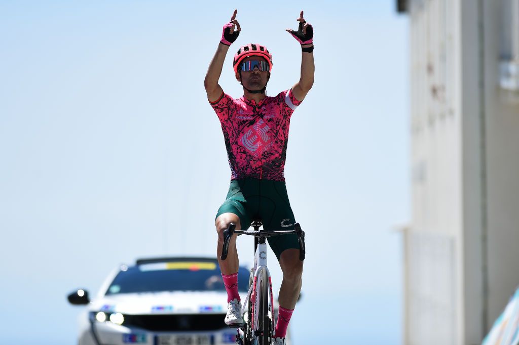 MONT VENTOUX FRANCE JUNE 14 Ruben Guerreiro of Portugal and Team EF Education Easypost celebrates at finish line as stage winner during the 4th Mont Ventoux Denivele Challenge 2022 a 153km one day race from VaisonlaRomaine to Mont Ventoux 1893m MVDC on June 14 2022 in Mont Ventoux France Photo by Dario BelingheriGetty Images
