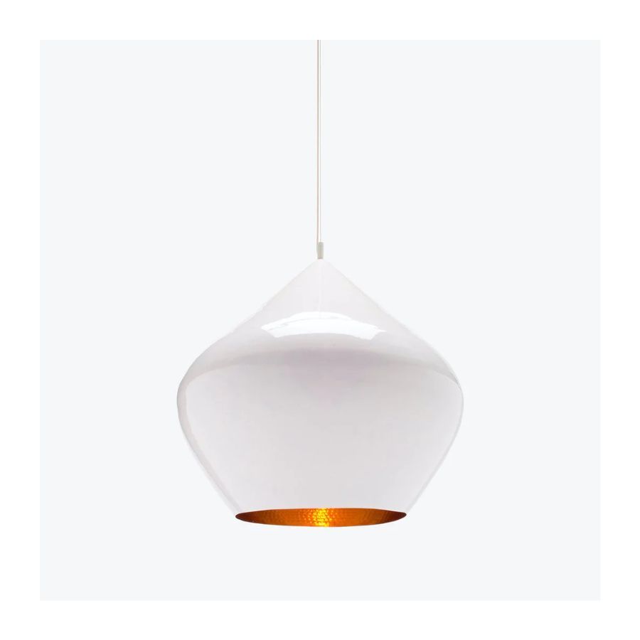 white pendant light with brass lining
