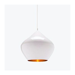 white pendant light with brass lining