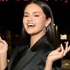 Selena Gomez wore ultra-wide-leg jeans with a cropped black jacket