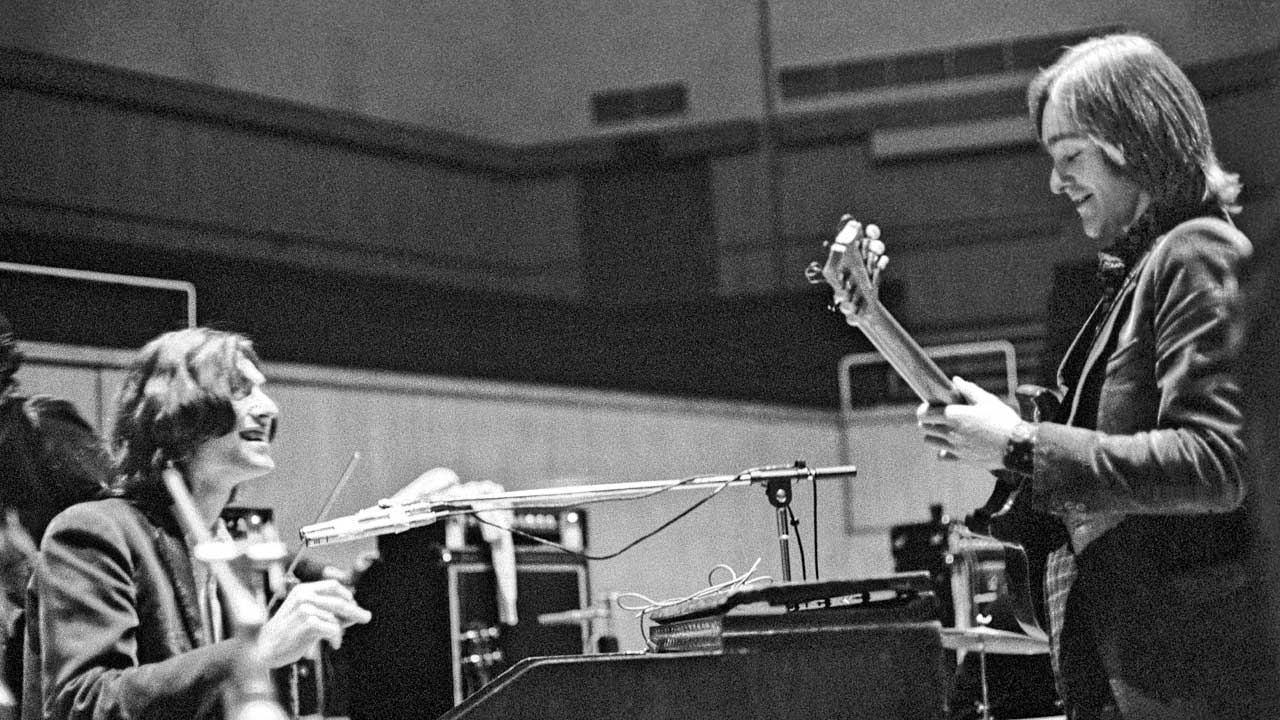 Steve Winwood and Dave Mason of Traffic rehearsing at The Fairfield Hall, Croydon, South London in preparation for a recorded concert for their Welcome To The Canteen album on the 6th June 1971