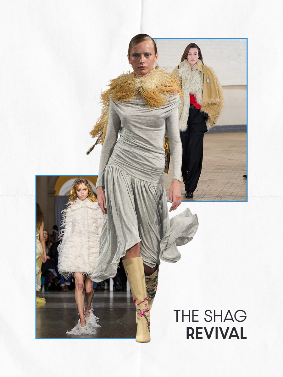 Photo collage of different runway trends from London Fashion Week Fall Winter 2026.