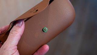 The new tan leather charging case for Ray-Ban Meta smart glasses