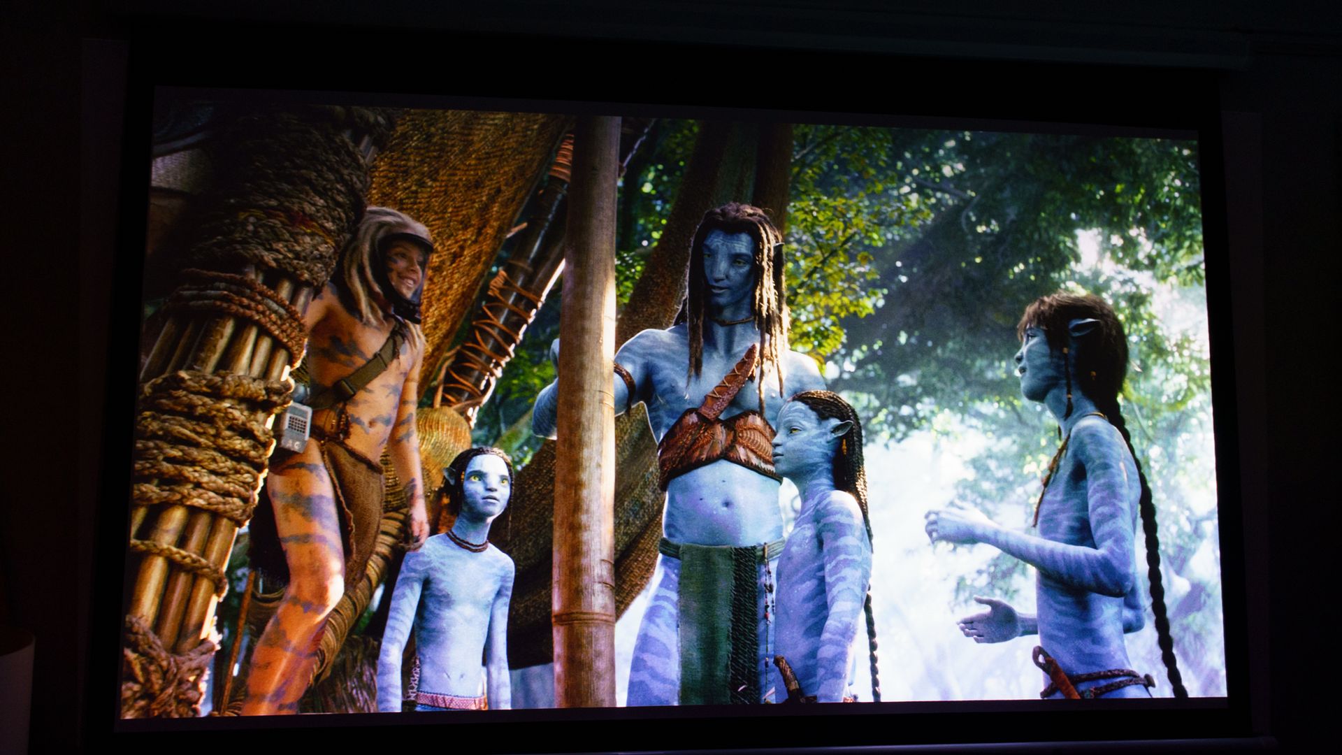 A picture projected on a screen by a JMGO N3 Ultimate projector