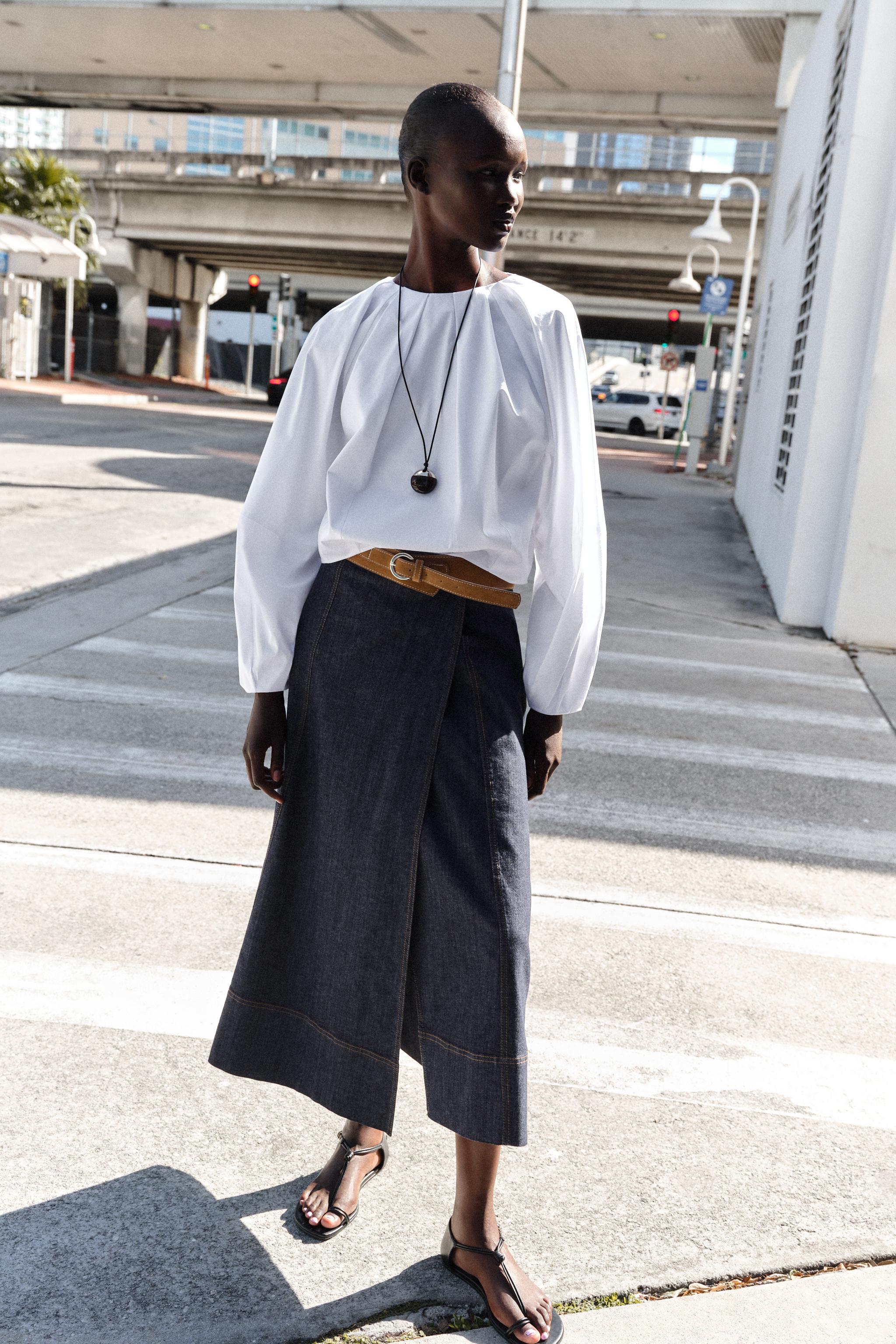 Z1975 Belted Denim Midi Skirt