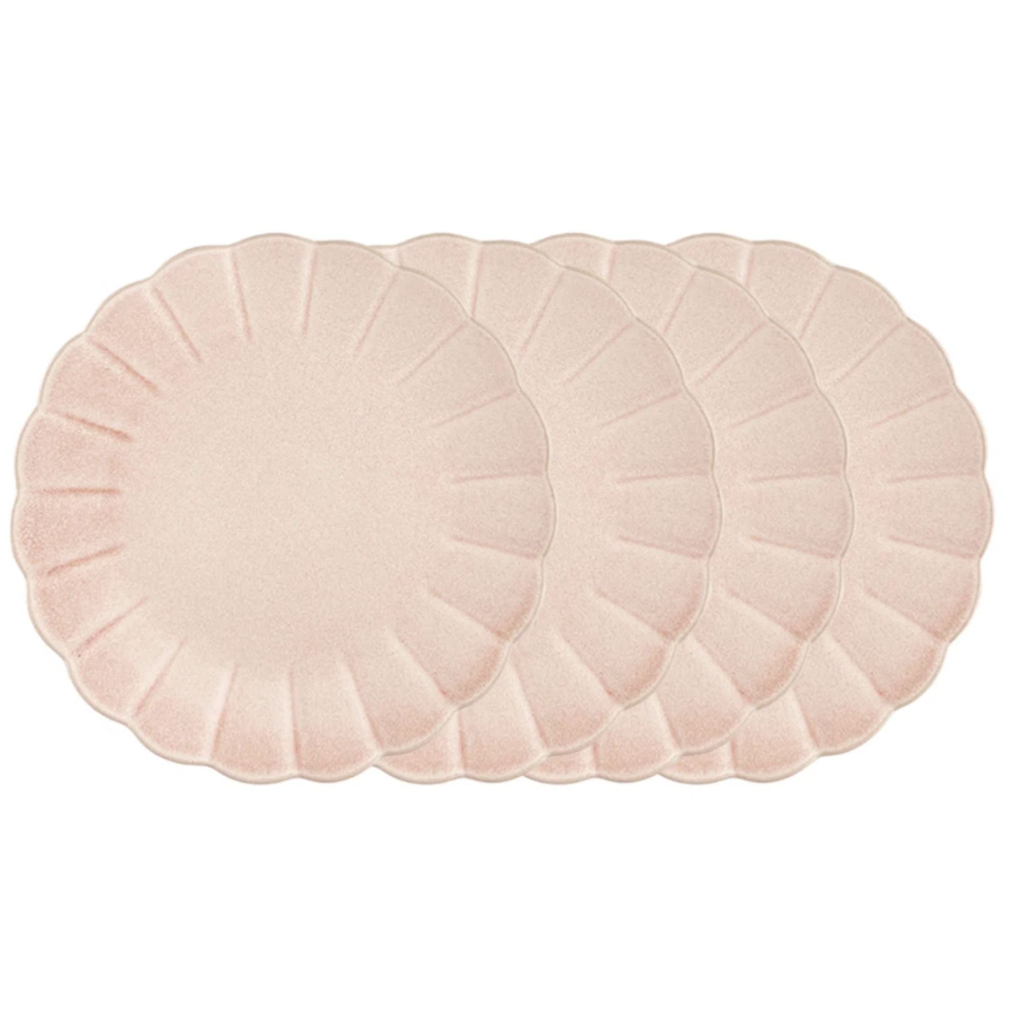 set of four pink scalloped dinner plates