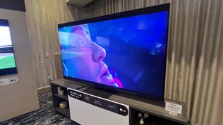 LG QNED evo TVs showing image of face onscreen