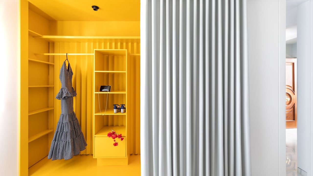 A brightly painted closet