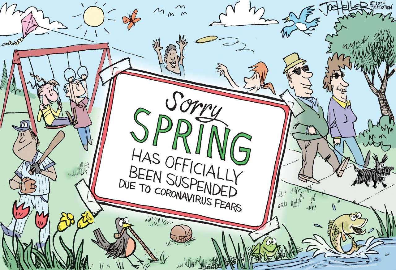 Editorial Cartoon U.S. Spring is canceled March coronavirus