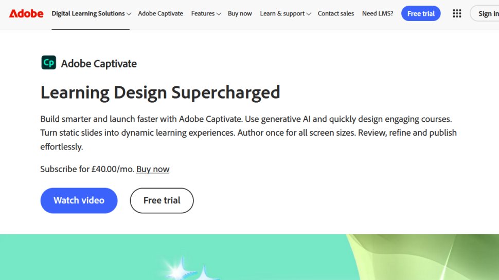 Adobe Captivate website screenshot (January 2026).