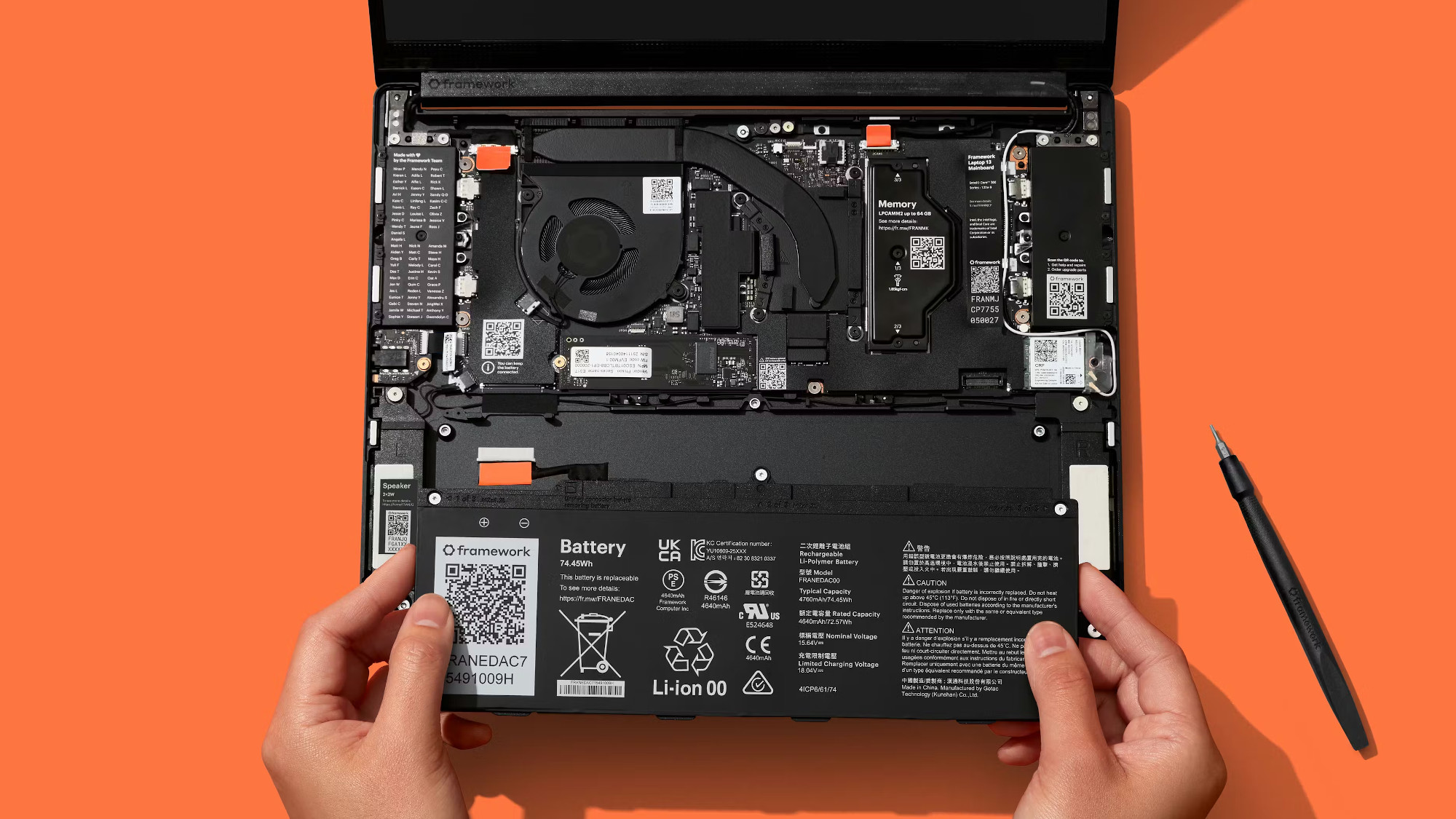 Framework Laptop 13 Pro top-down view of the internals