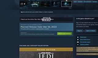 Star Wars Jedi: Survivor Steam page release date
