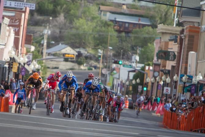 Keil Reijnan (UnitedHealthcare) and teammate Luke Keough driving to the line.