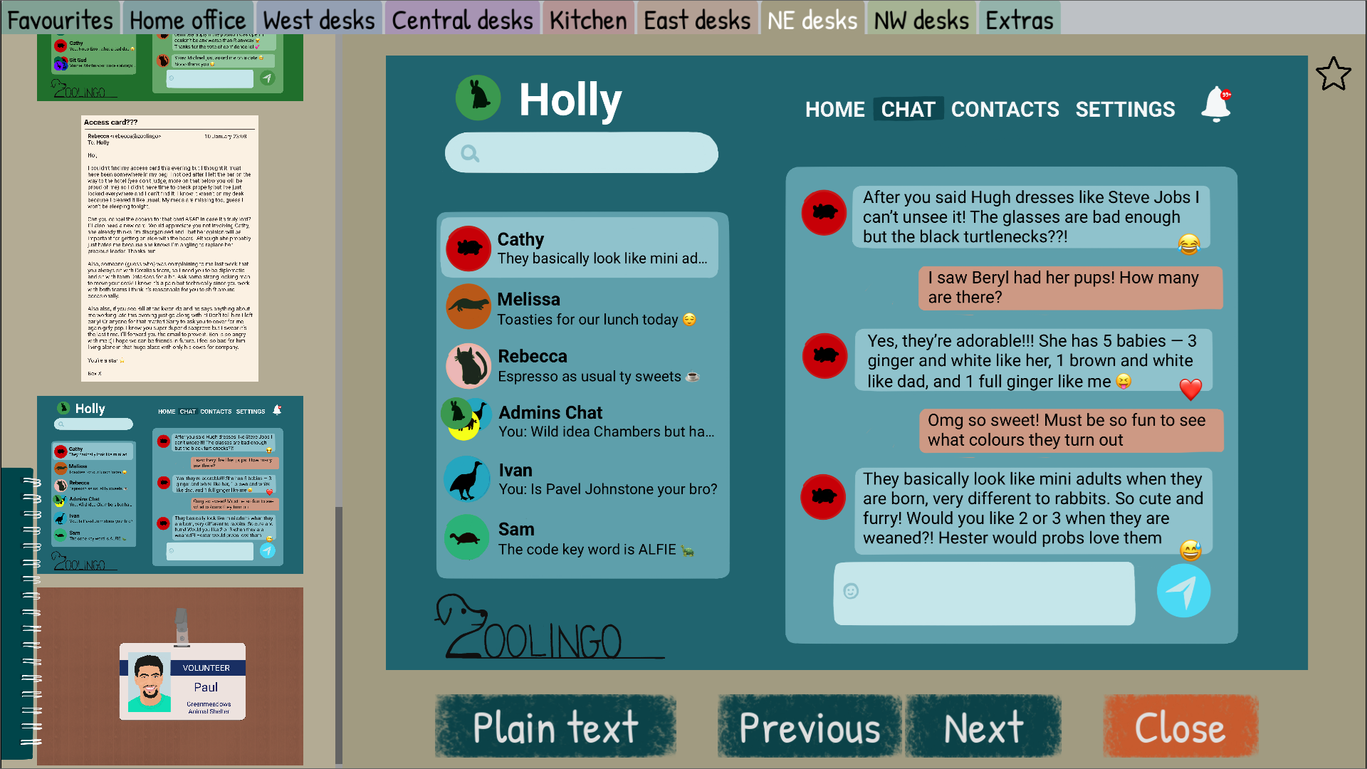 A log of an instant messaging conversation in A Case of Fraud.