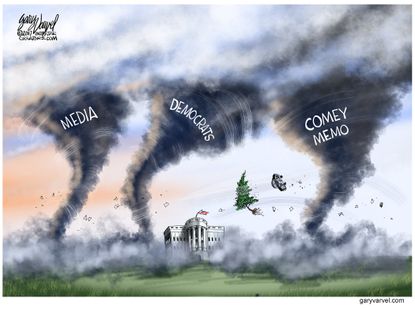 Political cartoon U.S. Trump Comey memo Media Democrats