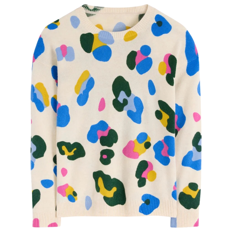 Boden, Lydia Cashmere Jumper-Warm Ivory, Leopard