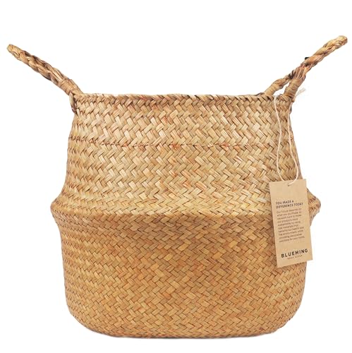 Blueming Home Decor Plant Basket – Large Wicker Indoor Planter for Artificial Olive Tree Pot, 9-10 Inch Woven Baskets for Faux House Plants (original, Large)