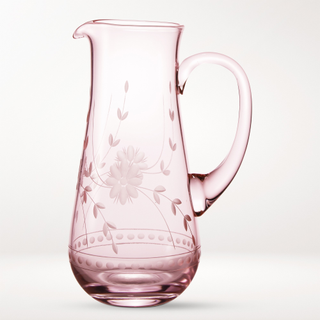 pink etched glass pitcher